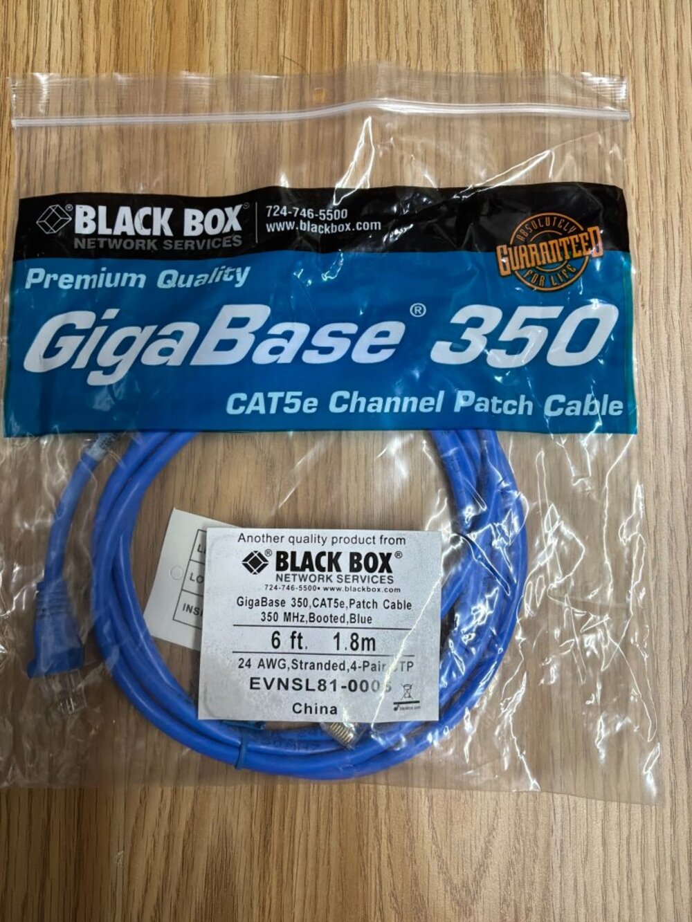 Black Box GigaBase 350 CAT5e Ethernet Patch Cable 6ft RJ45 Network Cable Blue